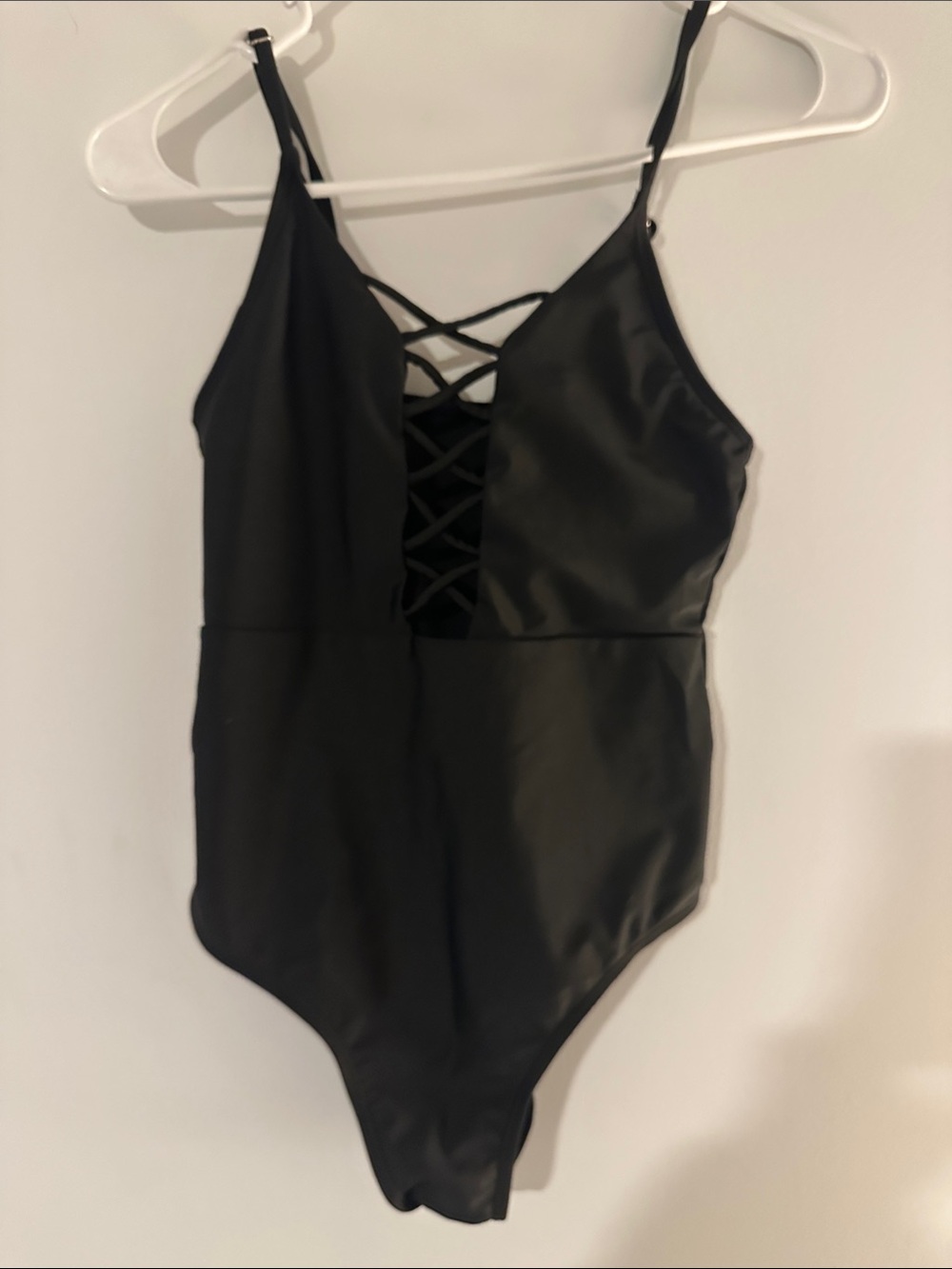 Black One-Piece Lace-Up Front Swimsuit